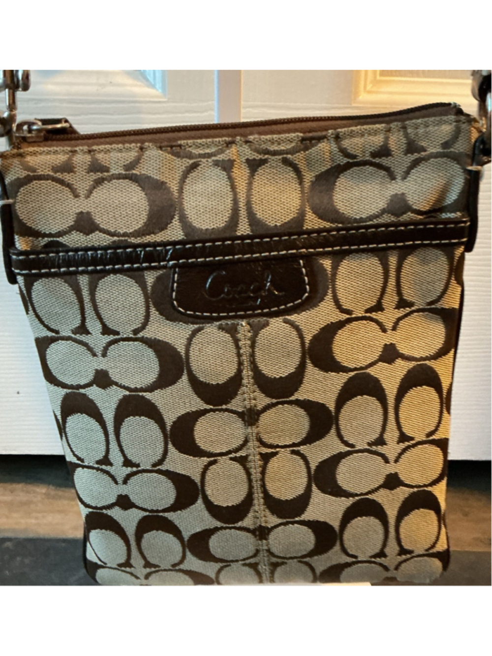 Coach Optic Signature C Swingpack Crossbody Bag Khaki Brown Jacquard Y2K